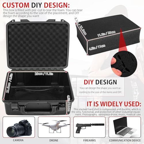 TORIBIO 12 inch Waterproof Hard Carrying Case,Shockproof Storage Box with Customizable Foam,Portable Protective Tool Box for Microphone,Recorder,Electronics,Tools,Cameras,Equipment and More - Image 3