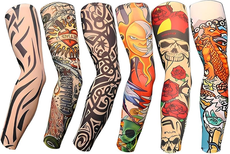 YARIEW Tattoo Sleeves for Men, 6Pcs Arm Sleeves Fake Tattoos Sleeves to Cover Arms Sun Protection Sleeves Tattoo Sleeve Covers Tattoo Cover Up Sleeve Temporary Tattoo Sleeves for Men and Women (Set 2) - Image 1