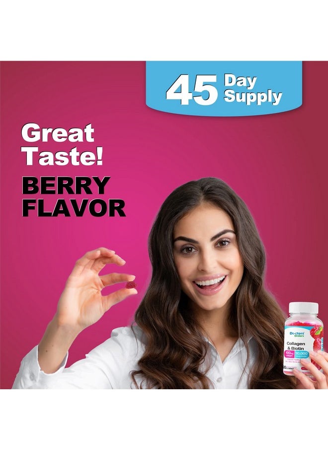 Doctors Finest - Doctors Orders Collagen And Biotin 10000Mcg Gummies Vegan Gmofree Gluten Free Natural Raspberry Flavor Gummy Vitamins For Hair Growth Hair Skin And Nails Dietary Supplement 90 Gummies - Image 1