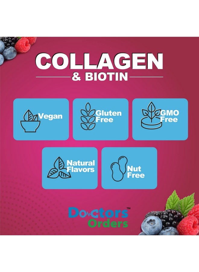 Doctors Finest - Doctors Orders Collagen And Biotin 10000Mcg Gummies Vegan Gmofree Gluten Free Natural Raspberry Flavor Gummy Vitamins For Hair Growth Hair Skin And Nails Dietary Supplement 90 Gummies - Image 1