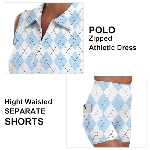 GGOV Womens Two Piece Tennis Golf Dress UPF 50+ Active Athletic Activewear Sports Dresses with Pocket Separate Shorts(Checkerboard Blue,Large) - Image 3