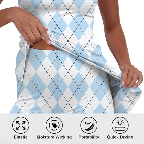 GGOV Womens Two Piece Tennis Golf Dress UPF 50+ Active Athletic Activewear Sports Dresses with Pocket Separate Shorts(Checkerboard Blue,Large) - Image 4