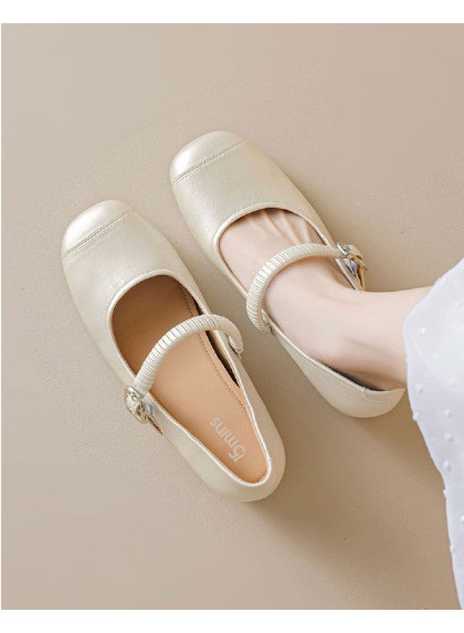 15MINS Height-increasing】2025 Summer New Ballet Mary Jane Shoes With Bow Knots, Shallow Cutout And Single Strap - Image 1
