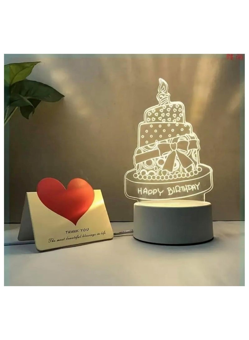 Happy Birthday Cake 3D LED Lamp White Decorative Light - Image 2