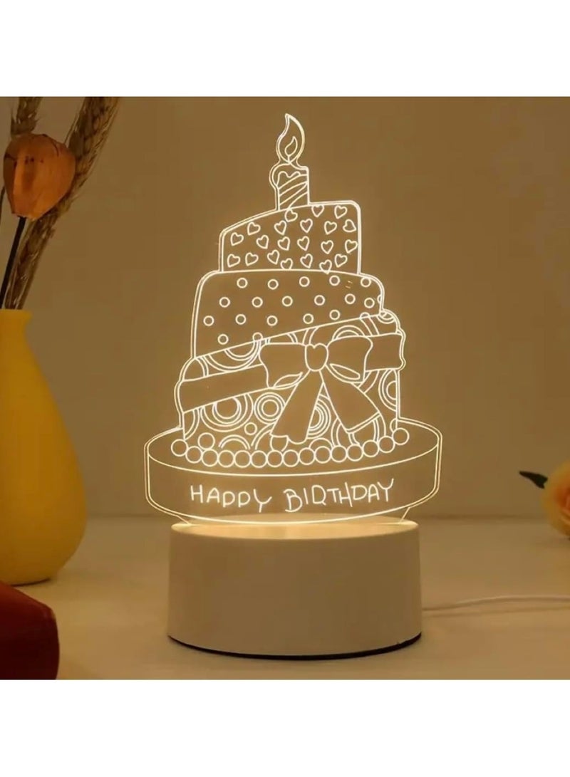 Happy Birthday Cake 3D LED Lamp White Decorative Light - Image 3