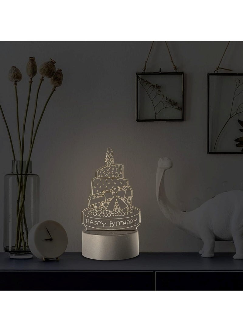 Happy Birthday Cake 3D LED Lamp White Decorative Light - Image 4