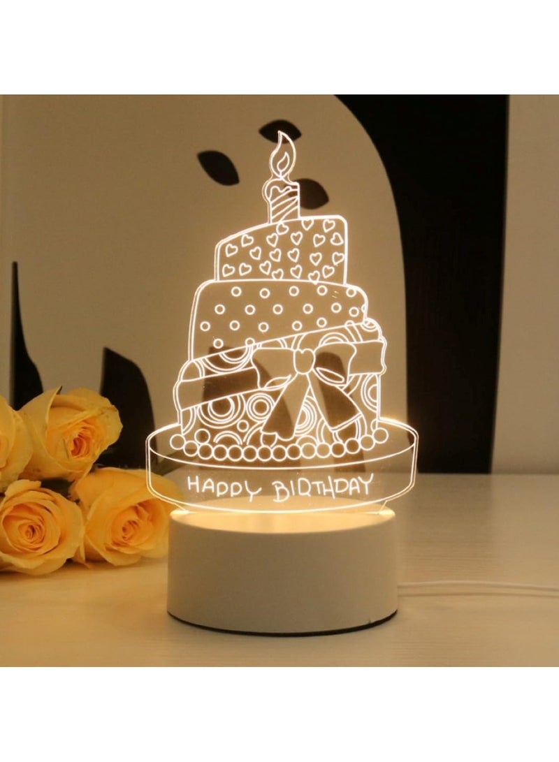 Happy Birthday Cake 3D LED Lamp White Decorative Light - Image 5