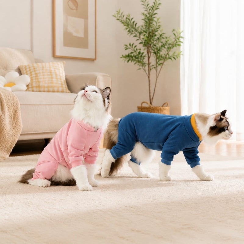 ADNIKIA Cat Hair Sticky Onesie, Prevent Hair Loss Cat Pajamas, Long Sleeves Anti-Licking & Skin Disease Recovery Suit for Cats, Sphynx Clothes Costumes Outfits for Pet - Image 4