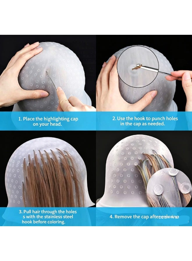 Silicone Reusable Hair Highlighting Cap with Hook, Professional Salon Hair Coloring Tool for Home and Salon Use - Image 1