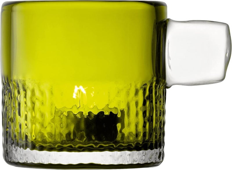 LSA Tealight Holder Hx9cm Olive Green Elegant Frosted Glass Candle Holder with Handle, Made in Poland - Image 1