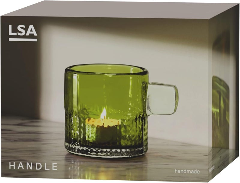 LSA Tealight Holder Hx9cm Olive Green Elegant Frosted Glass Candle Holder with Handle, Made in Poland - Image 4
