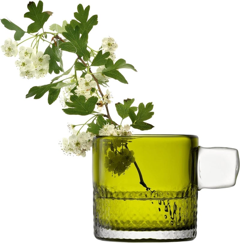 LSA Tealight Holder Hx9cm Olive Green Elegant Frosted Glass Candle Holder with Handle, Made in Poland - Image 2