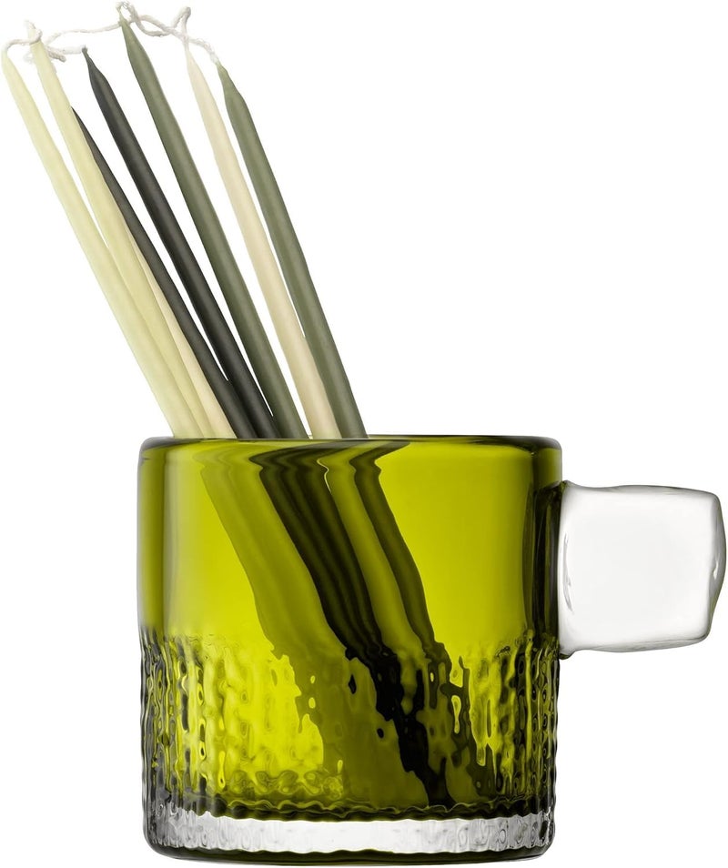 LSA Tealight Holder Hx9cm Olive Green Elegant Frosted Glass Candle Holder with Handle, Made in Poland - Image 3