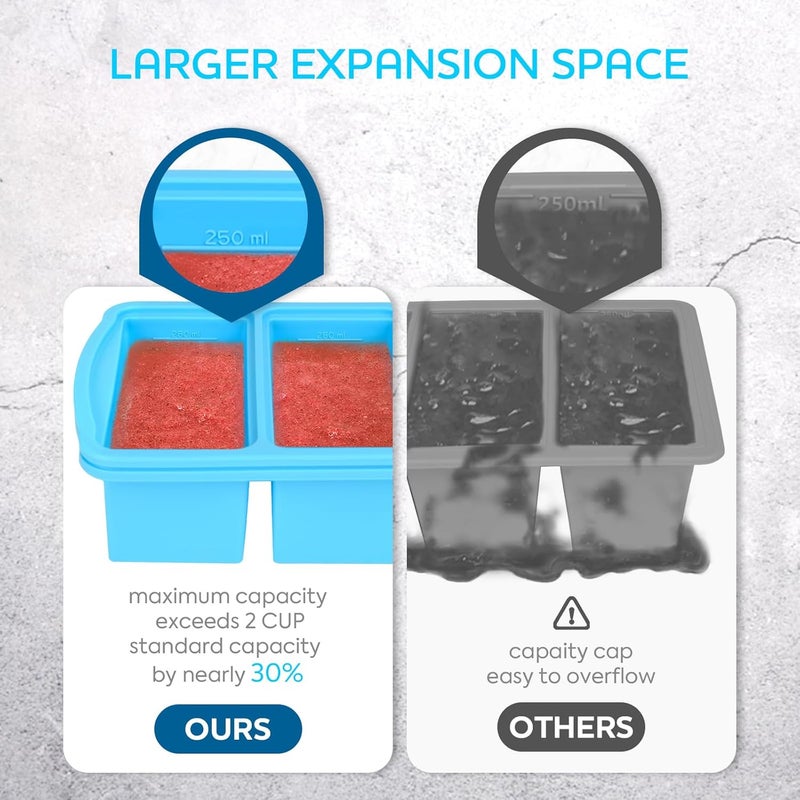 ZIP STANDING Silicone Freezer Trays with Lid,1-cup Soup Freezer Container large Ice Cube Molds with Reinforced Steel Ring Top for freezing Soup Sauce Broth Leftovers oven Dishwasher -Safe(2-Pack) - Image 4