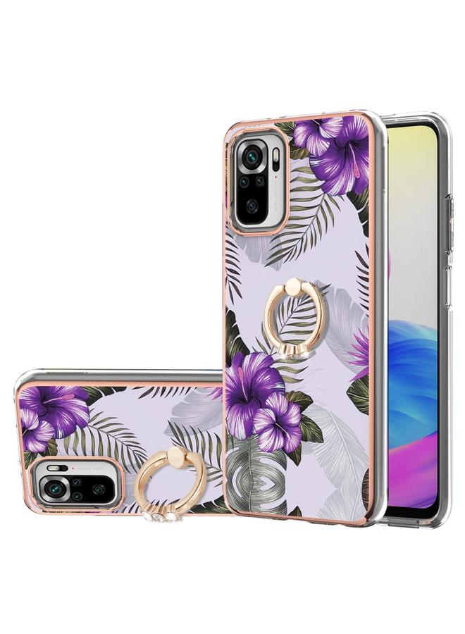 Case For Xiaomi Redmi Note 10 Electroplating Pattern IMD TPU Shockproof Case with Rhinestone Ring Holder