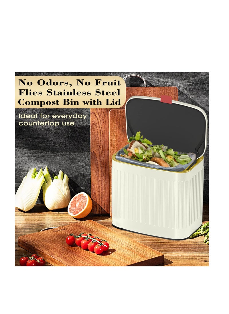 KASTWAVE Kitchen Trash Can with Lid, 1.05 Gallon Gallon Kitchen Compost Bin, Hanging Small Trash Can with Lid, for Suitable Cupboard, Bedroom, Office, Camping, Waste Basket (4L Ivory White)  - Image 2