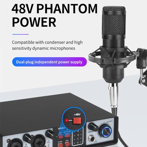 summina 2-in 2-out Mixer Recording Sound Card Computer Recording Audio Interfaces Mixing Console Computer Recording Driver Free DJ Microphone Equipment 48V Phantom Power Supply Audio Mixer - Image 3