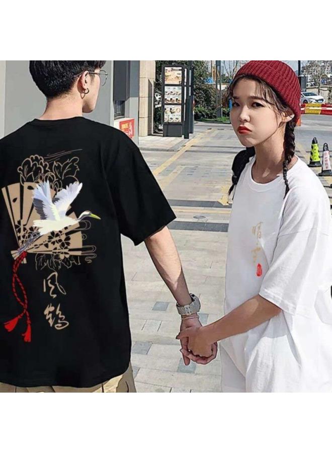 VUELO Chinese Style Couple's Dress Chang'an Return To Hometown T-shirt Men's And Women's Short-sleeved Loose Net Red Cotton Line Western Style Half-sleeved  - Image 3