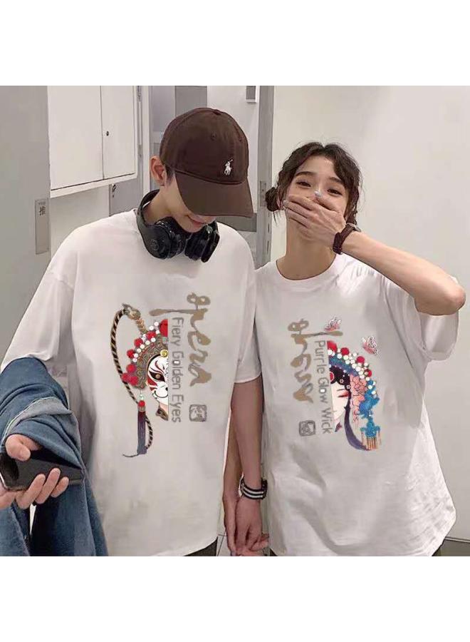 VUELO Chinese Style Couple's Dress Chang'an Return To Hometown T-shirt Men's And Women's Short-sleeved Loose Net Red Cotton Line Western Style Half-sleeved  - Image 4