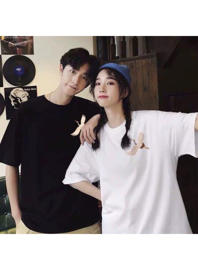 VUELO Chinese Style Couple's Dress Chang'an Return To Hometown T-shirt Men's And Women's Short-sleeved Loose Net Red Cotton Line Western Style Half-sleeved  - Image 2