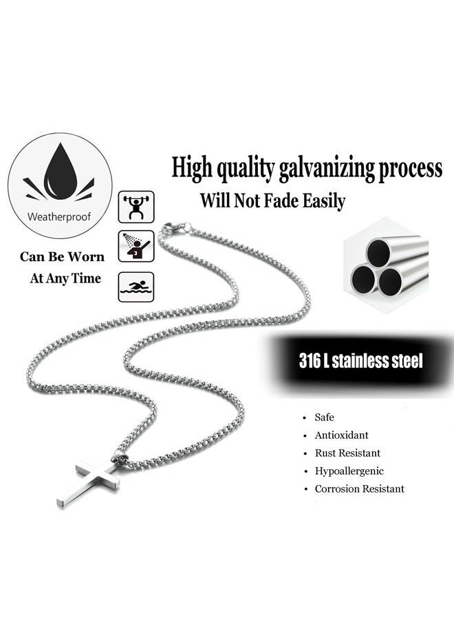 SKQIR Stainless Steel Cross Necklace for Men Silver Cross Necklace for boy Small Cross Pendant Necklace Simple Jewelry Cross Chain for Mens, Metal, No Gemstone - Image 5