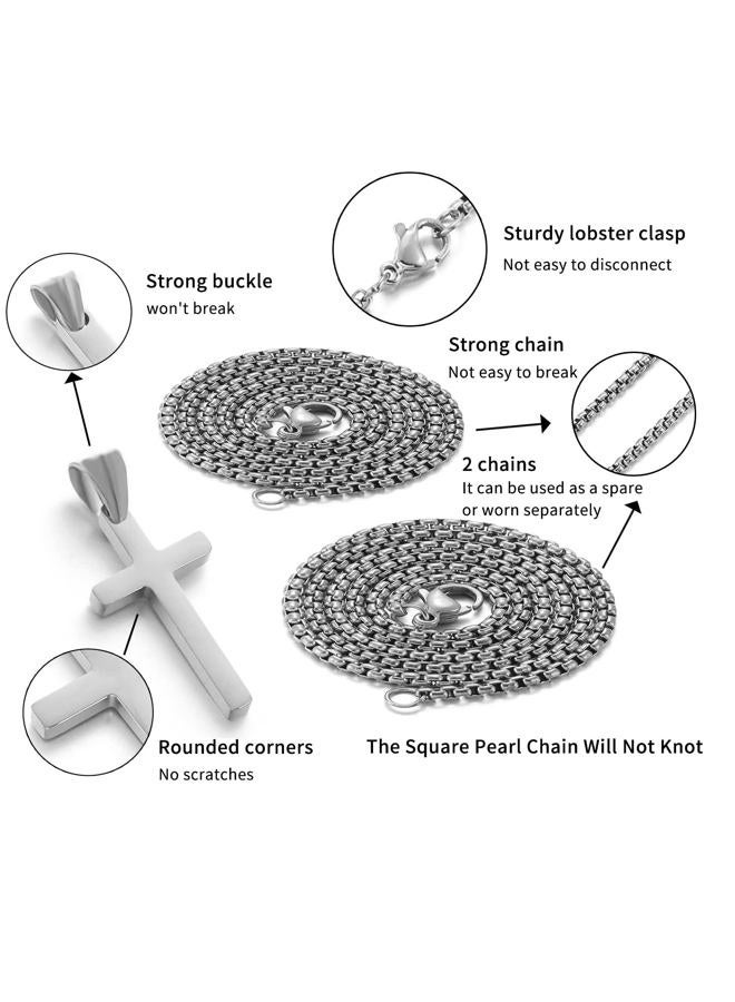 SKQIR Stainless Steel Cross Necklace for Men Silver Cross Necklace for boy Small Cross Pendant Necklace Simple Jewelry Cross Chain for Mens, Metal, No Gemstone - Image 4