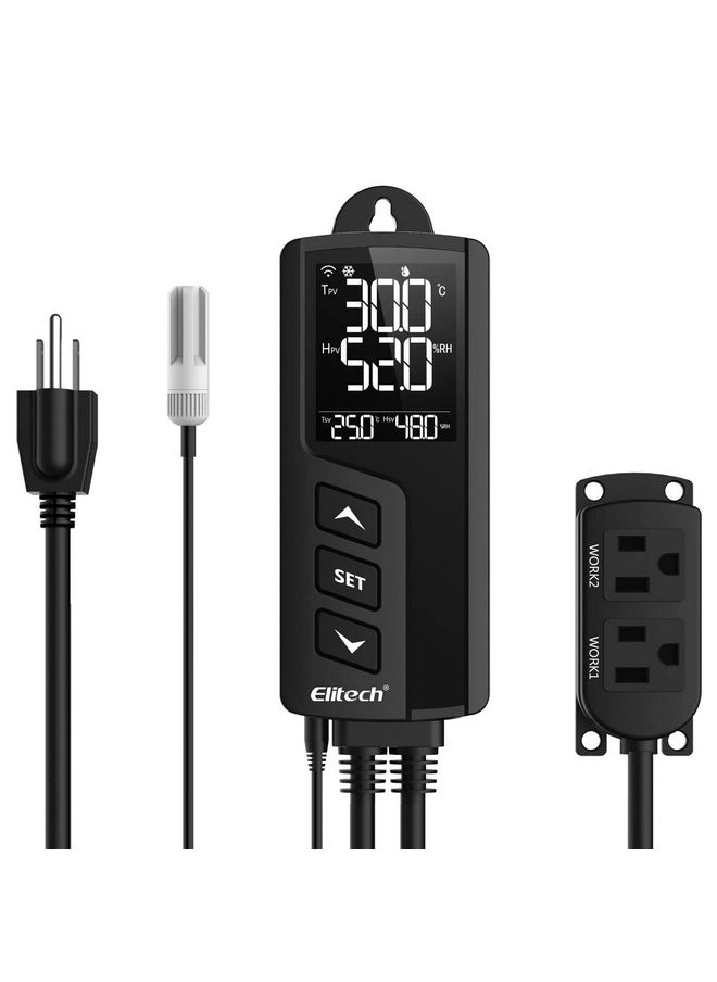 Elitech Elitech STC-1000WiFi Pro TH Temperature and Humidity Controller T&H Cooling Heating Switch On-Off Thermostat for Heat Pad Reptile Aquarium Homebrew Freezer -40~230°F Pre-Wired Outlets 110V 1100W 10A  - Image 1