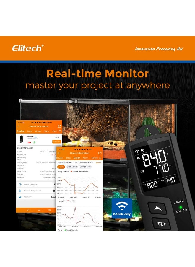 Elitech Elitech STC-1000WiFi Pro TH Temperature and Humidity Controller T&H Cooling Heating Switch On-Off Thermostat for Heat Pad Reptile Aquarium Homebrew Freezer -40~230°F Pre-Wired Outlets 110V 1100W 10A  - Image 3