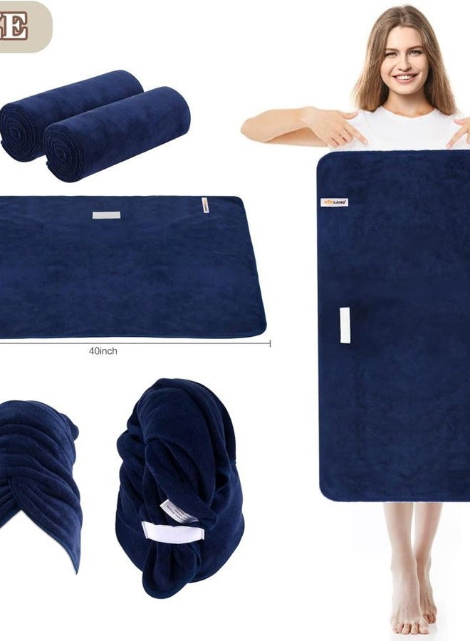 SUNLAND Microfiber Hair Towels Anti Frizz Hair Drying Towel Super Absorbent Fast Drying Turbans for Wet Curly Hair Soft Hair Towel Wrap with Elastic Band for All Hair Types 40 X 20 inches Navy Blue - Image 5