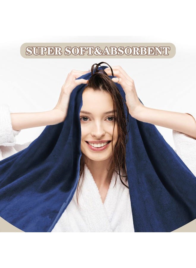 SUNLAND Microfiber Hair Towels Anti Frizz Hair Drying Towel Super Absorbent Fast Drying Turbans for Wet Curly Hair Soft Hair Towel Wrap with Elastic Band for All Hair Types 40 X 20 inches Navy Blue - Image 2