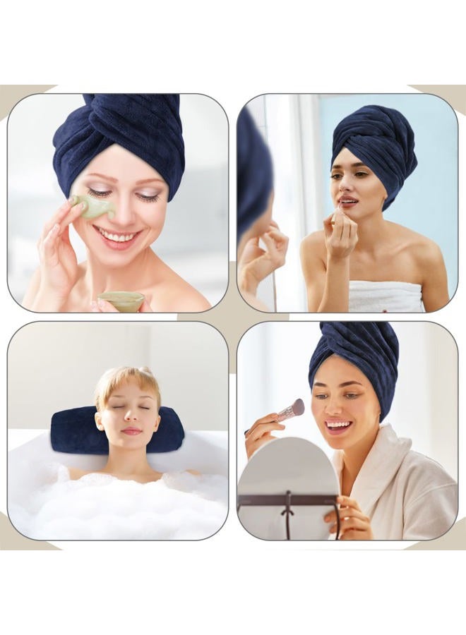 SUNLAND Microfiber Hair Towels Anti Frizz Hair Drying Towel Super Absorbent Fast Drying Turbans for Wet Curly Hair Soft Hair Towel Wrap with Elastic Band for All Hair Types 40 X 20 inches Navy Blue - Image 3