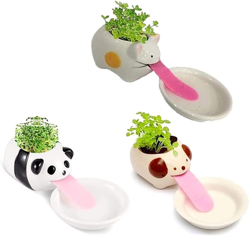 Luckam 3Pack Self Watering Planter Pots, Cute Tongue Animal Planters Ceramic Plant Pot for Indoor Outdoor Decoration Home Office Decor Window Garden Gifts - Image 1