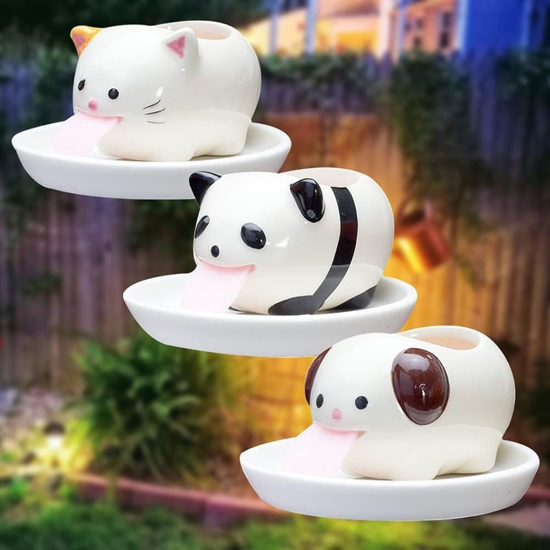Luckam 3Pack Self Watering Planter Pots, Cute Tongue Animal Planters Ceramic Plant Pot for Indoor Outdoor Decoration Home Office Decor Window Garden Gifts - Image 2
