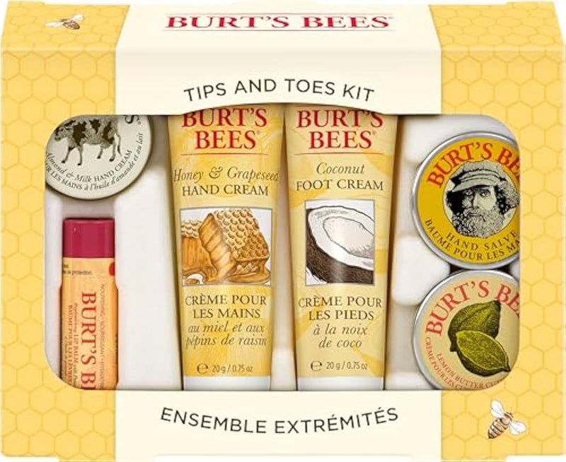 Burt'S Bees Tips and Toes Kit Travel Size Natural Products in Gift Box with 2 Hand Creams, Foot Cream, Cuticle Cream, Hand Salve and Lip Balm - Image 1