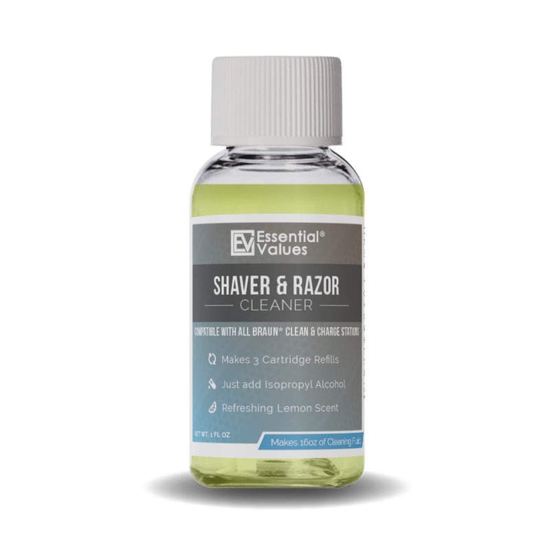 Essential Values 1 Fl OZ Shaver & Razor Cleaner (Concentrate), 1 Bottle MAKES 3 Refills / 16 FL OZ of Refillable Solution | Replacement for Braun Clean & Renew Cartridge Refills - Image 1