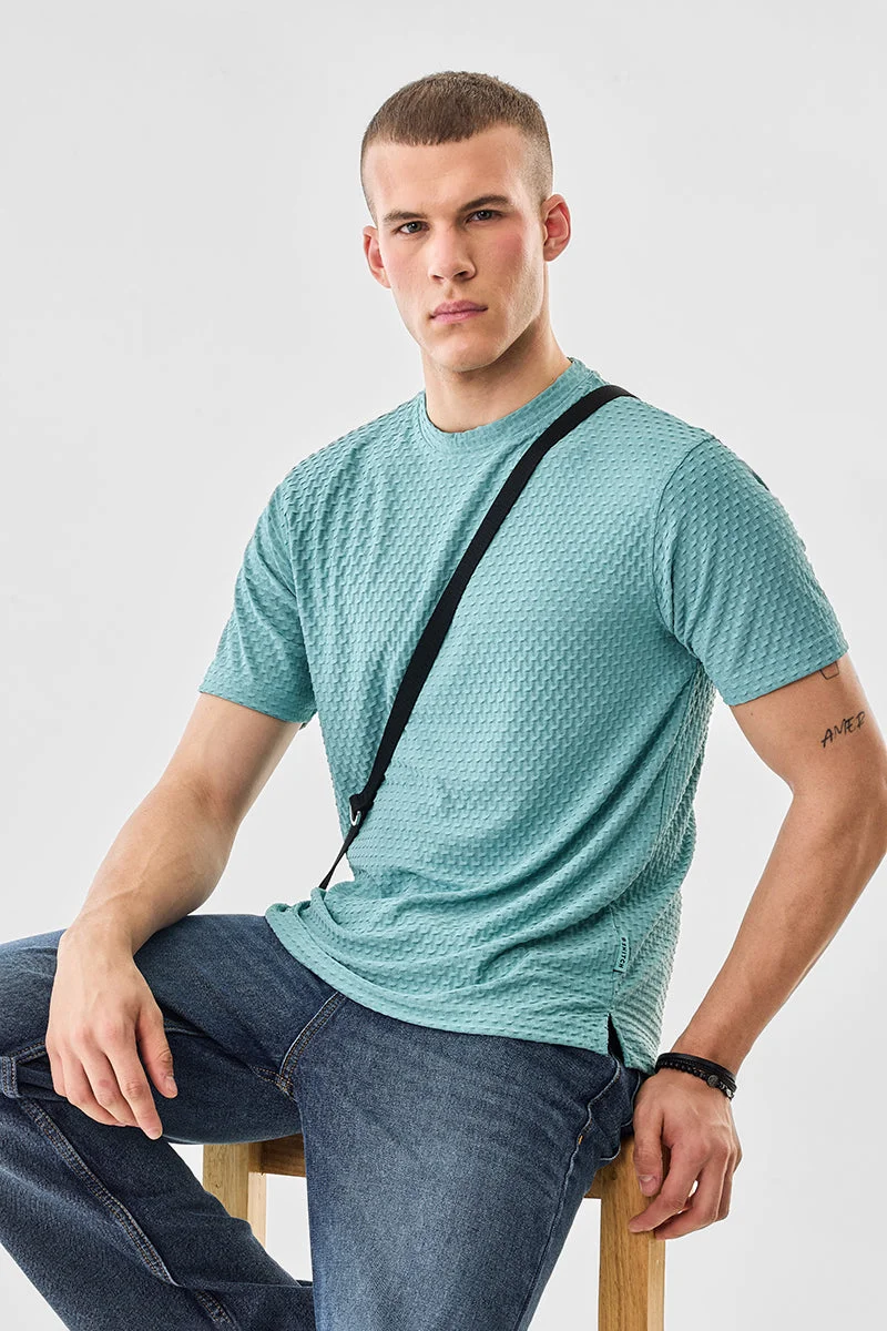 SNITCH Textured Stretch Regular Fit T-Shirt