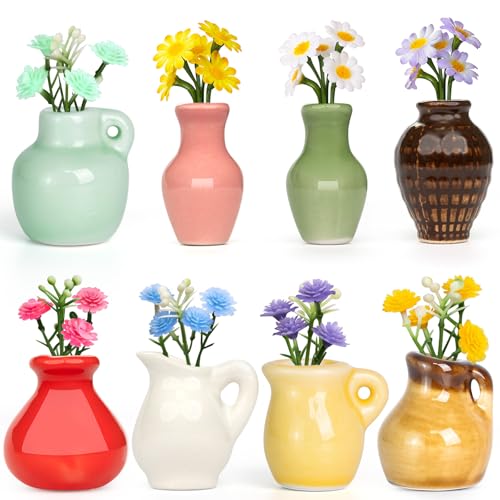 Samlior 8PCS Mini Ceramic Vase Fridge Magnets, Cute Tiny Flower Vase Fridge Magnets with Artificial Flowers for Refrigerator Office and Kitchen Cabinet Decoration - Image 1
