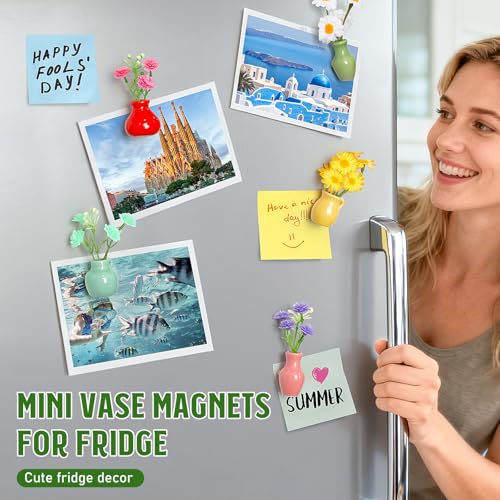 Samlior 8PCS Mini Ceramic Vase Fridge Magnets, Cute Tiny Flower Vase Fridge Magnets with Artificial Flowers for Refrigerator Office and Kitchen Cabinet Decoration - Image 5