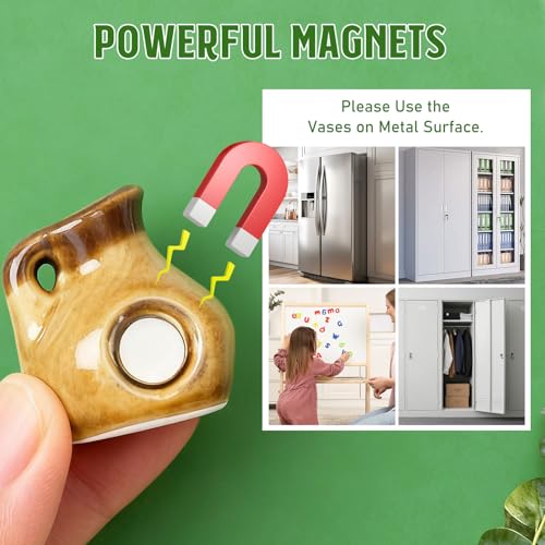 Samlior 8PCS Mini Ceramic Vase Fridge Magnets, Cute Tiny Flower Vase Fridge Magnets with Artificial Flowers for Refrigerator Office and Kitchen Cabinet Decoration - Image 4