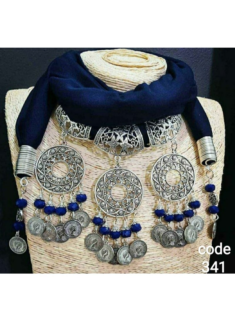 R&R Lycra cotton scarf necklace with multiple necklaces and copper wire - Image 1