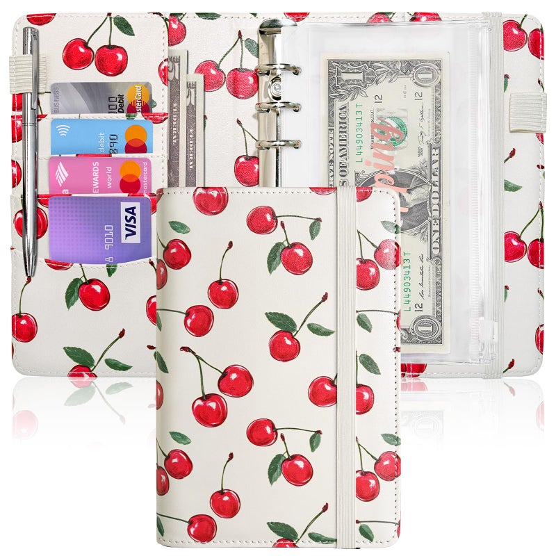 Zreal A6 Budget Binder for Money Saving, PU Leather Budget Planner with 8 Cash Envelopes, Budget Sheets & Rose Gold Category Stickers, Money Organizer for Cash (Cherry Cream) - Image 1