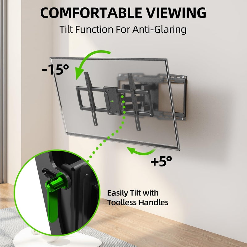 USX MOUNT UL Listed Heavy Duty TV Wall Mount for 42-97" TVs up to 150lbs with 8" Sliding Design, Ultra-Large TV Mount Bracket for up to 24" Studs with Swivel, Tilt & Leveling, Max VESA 600x400mm - Image 5
