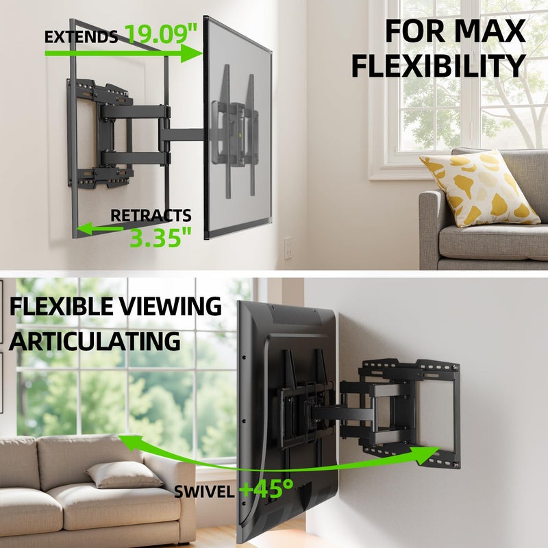 USX MOUNT UL Listed Heavy Duty TV Wall Mount for 42-97" TVs up to 150lbs with 8" Sliding Design, Ultra-Large TV Mount Bracket for up to 24" Studs with Swivel, Tilt & Leveling, Max VESA 600x400mm - Image 4