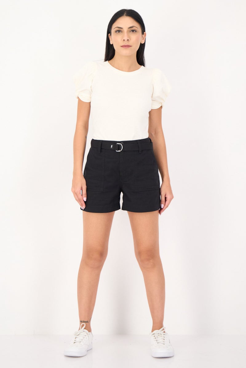 VANS شورتات أساسية بسيطة بحزام للنساء، أسود - Image 4