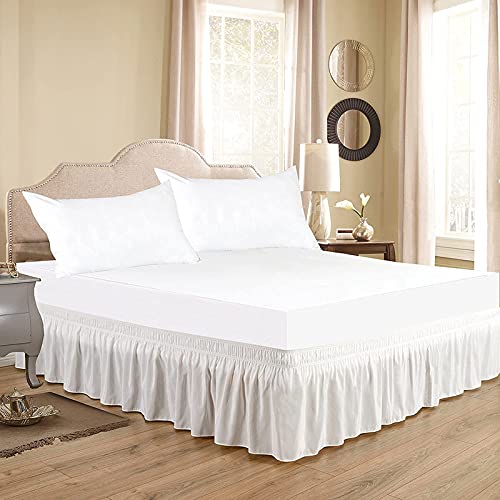 YRM Bedding's White Bed Skirt Wrap Around 600 Microfiber with Easy Fit with 15 Inch Tailored Drop Shrinkage and Fade Resistant with Microfiber 15 Bed Skirt Full Size 54 x 80 - Image 1