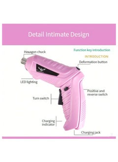 Generic Pink Cordless Screwdriver Set Small Electric Drill for Women Rechargeable with 6 Piece Driver Set Mini Electric Screwdriver with LED & USB Charger  Ideal for Light-Duty Tasks.  - Image 5