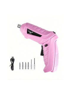 Generic Pink Cordless Screwdriver Set Small Electric Drill for Women Rechargeable with 6 Piece Driver Set Mini Electric Screwdriver with LED & USB Charger  Ideal for Light-Duty Tasks.  - Image 1