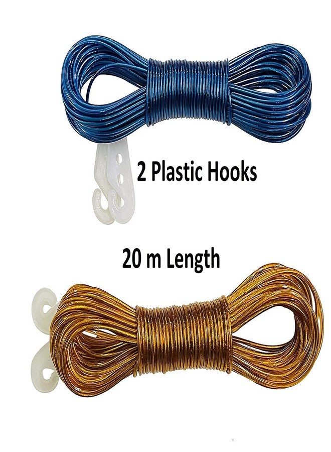 Sakoraware 20 Meter Cloth Drying Ropes PVC Coated Steel Anti-Rust Wire for Dry Clothes with Hook | Portable for Travel Heavy Duty Plastic Skipping Rope Clothesline (Set of 2, Multicolor) - Image 3