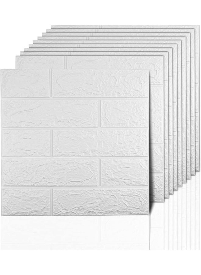 Generic 3D Wall Panels Peel and Stick, 14.5 Sq Ft Coverage, Printable Faux Brick Wallpaper Sticker with Self-Adhesive Waterproof Foam for Interior Wall Decor, Bathroom Home Decoration (10 Pcs) (White)  - Image 1