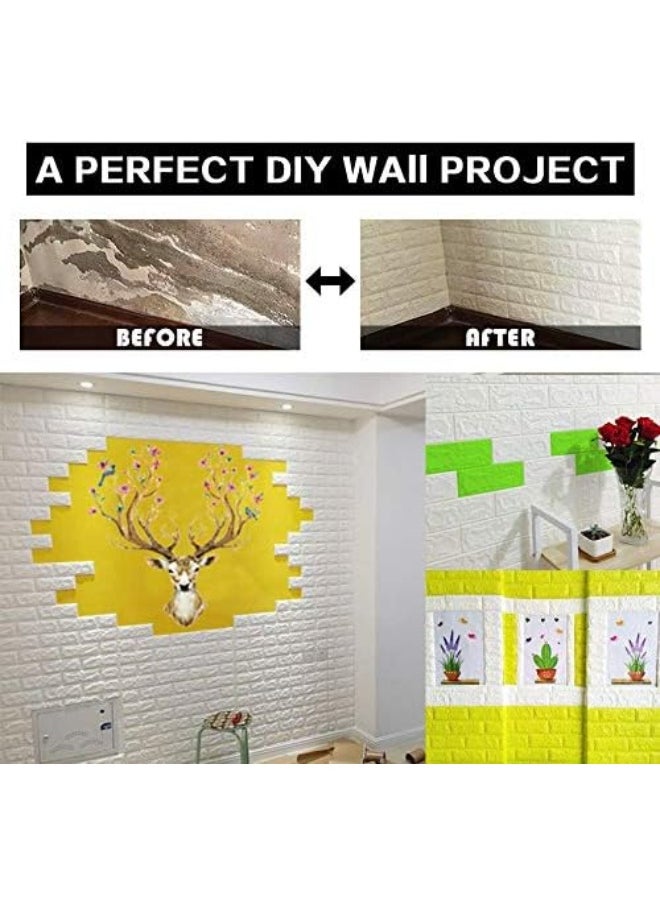 Generic 3D Wall Panels Peel and Stick, 14.5 Sq Ft Coverage, Printable Faux Brick Wallpaper Sticker with Self-Adhesive Waterproof Foam for Interior Wall Decor, Bathroom Home Decoration (10 Pcs) (White)  - Image 5